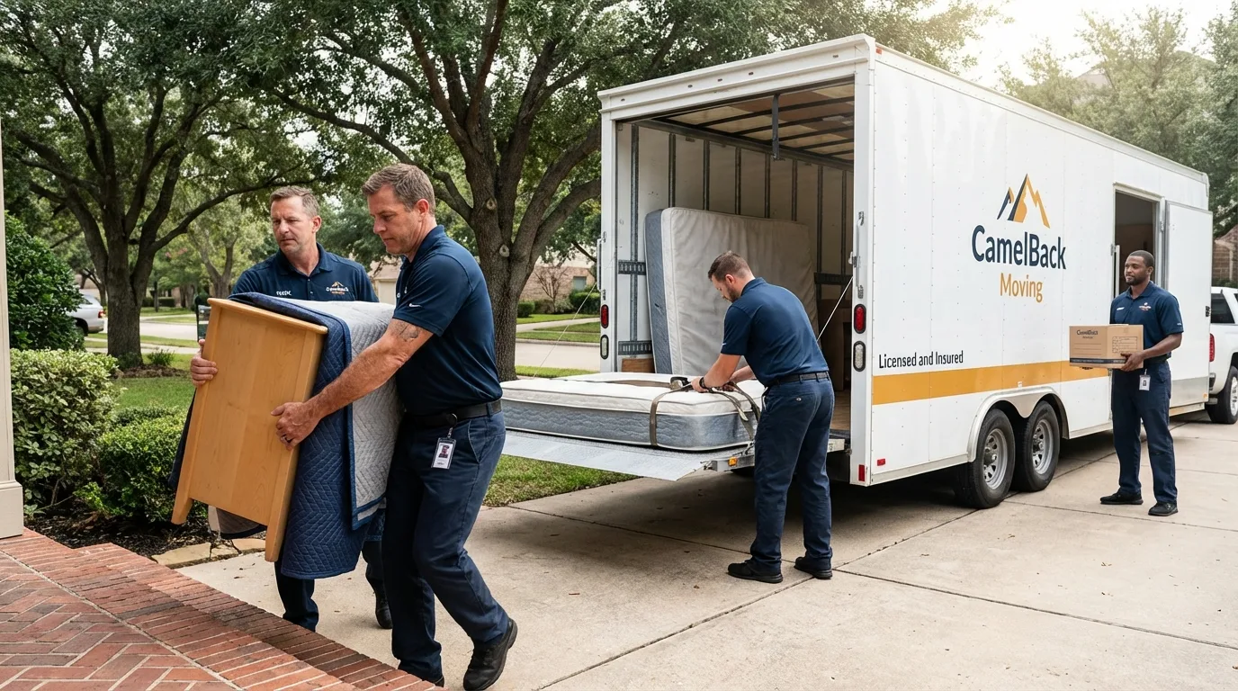 Crew loading residential truck for cross-state move from East Earl, PA