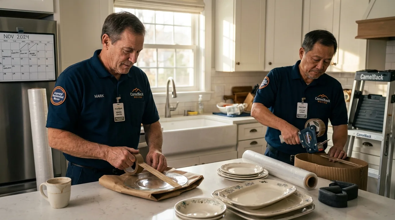 Professional crew packing kitchen dishware in East Earl, PA