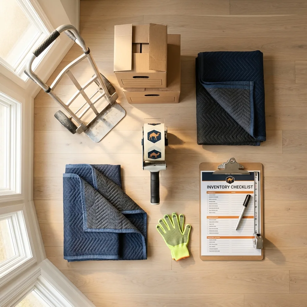 Professional moving supplies and packing materials layout for East Earl residential relocations